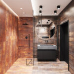 nowoczesna łazienka Projektowanie wnętrz Warszawa Cognac Architects minimalistyczna industrialnałazienka Projektowanie wnętrz DOBRY PROJEKT łazienki projektowanie wnętrz Warszawa architekt wnętrz architektura wnętrz dobry design ciemne industrialne wnętrza Projektowanie wnętrz Warszawa Cognac Architects industrialne wnętrze minimalizm we wnętrzach styl minimalistyczny elegancki