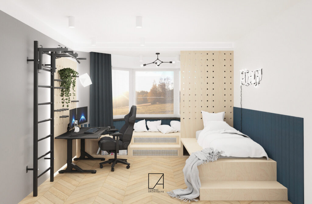 DOBRY PROJEKT POKOJU DZIECKA Pokój dziecięcy pokój dziewczynki projektowanie wnętrz Warszawa architekt wnętrz architektura wnętrz dobry design jasne wnętrza Projektowanie wnętrz Warszawa Cognac Architects jasne wnętrze minimalizm we wnętrzach styl minimalistyczny elegancki POKÓJ CHŁOPCA