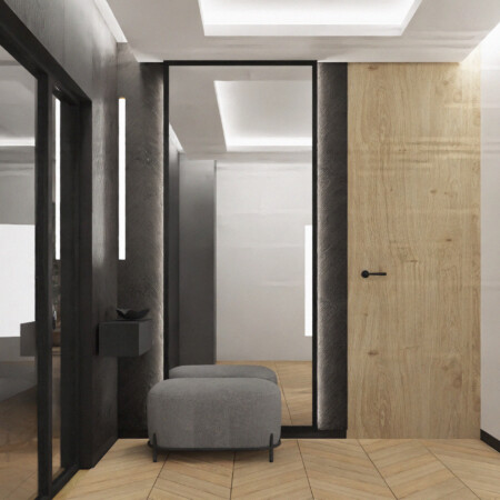 Projektowanie wnętrz Warszawa Cognac Architects elektryczny kominek nowoczesne oświetlenie