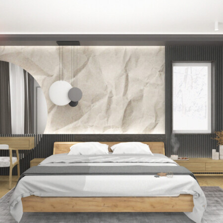 Projektowanie wnętrz Warszawa Cognac Architects architekt Warszawa nowoczesna sypialnia w kolorach ziemi minimaliz we wnętrzach minimalistycze wnętrza