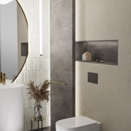 Projektowanie wnętrz Warszawa Cognac Architects architekt Warszawa WC mała łazienka nowoczesna elegancka