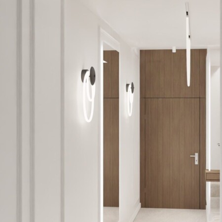 Projektowanie wnętrz Warszawa Cognac Architects architekt Warszawa elegancki wiatrołap przedsionek kolory ziemi nowoczesne wnętrza domu sztukateria korytarz